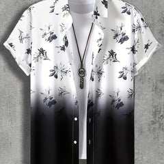 Men's Floral Graphic Lapel Shirt Casual Button Up Short Sleeve Shirt