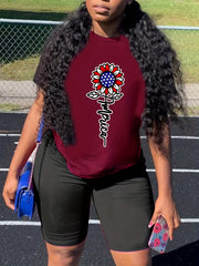 Women's Plus Flag + Sunflower Print Tee & Biker Shorts Set