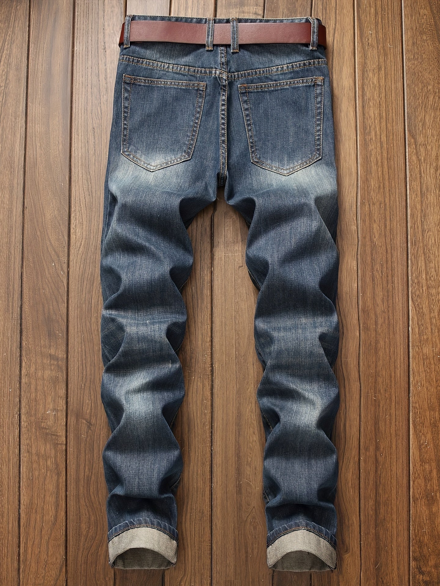 Men's Slim Fit Ripped Jeans Straight Leg Denim Pants