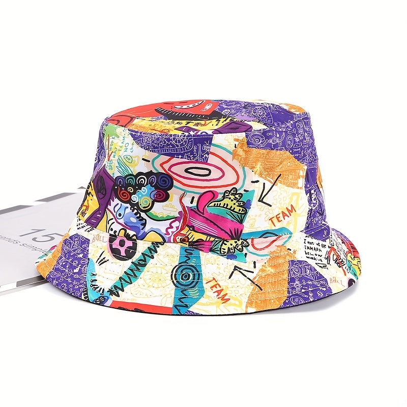 Graffiti Bucket Hat Hip Hop Print Fisherman Cap for Men Women