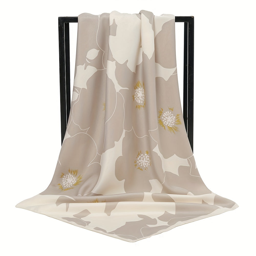 Flower Print Block Scarf Square Shawl Women Head Wrap Sunscreen