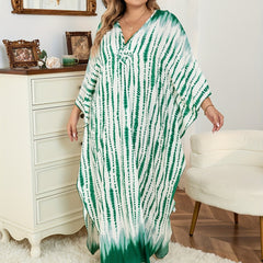 Boho Cover Up Tie Dye Striped Batwing Sleeve V Neck