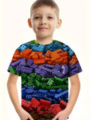 Comfy 3D Block Graphic Short Sleeve T-shirt - Casual Loose Fit Tees