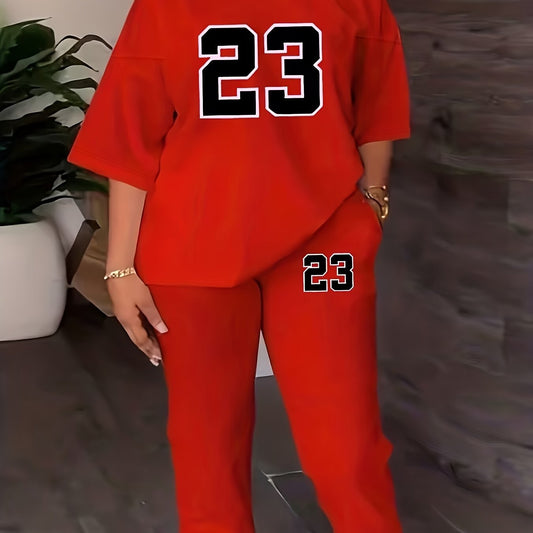 Casual Two Piece Set Crew Neck Tops & Jogger Pants Outfits Women's Clothing
