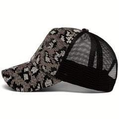 Sequins Leopard Trucker Hat Hip Hop Baseball Cap Mesh Adjustable Dad Hats