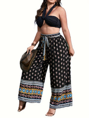 Boho Pants Women's High Rise Loose Fit Wide Leg Trousers With Belt