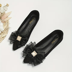 Women's Lace Bow Ballet Flats Pointed Toe Slip On Shoes