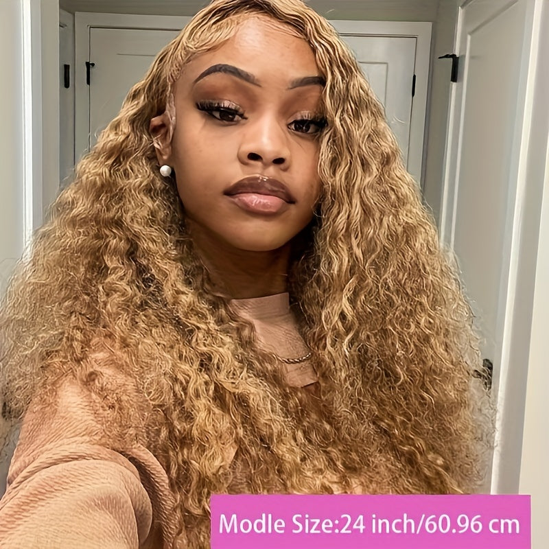 30 32 Long Inch Honey Blonde Deep Weave Curly Human Hair Wig