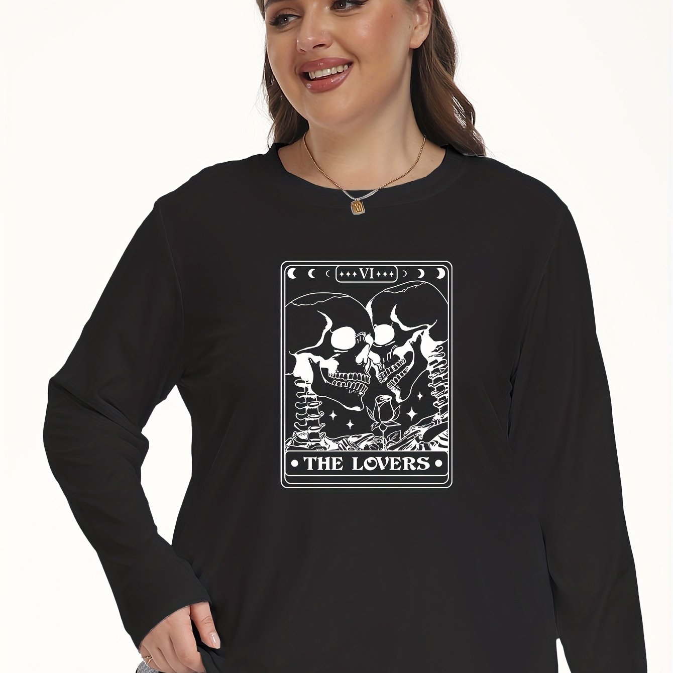 Women's Plus Size Skull Print Long Sleeve Pajama Top