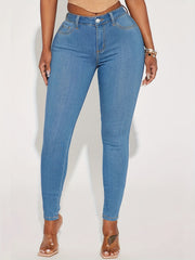 Skinny Jeans Women's Solid Button Fly Stretch Denim