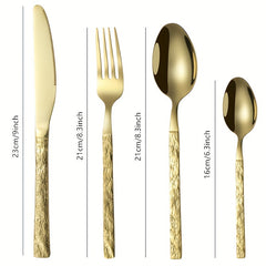 24pcs Stone Grain Stainless Steel Tableware Set, 6 Person, Dishwasher Safe
