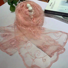 Floral Embroidery Lace Scarf Solid Shawl Thin Head Wrap Sunscreen