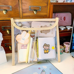 PVC Snap Button Storage Bag Waterproof Makeup Stationery Organizer
