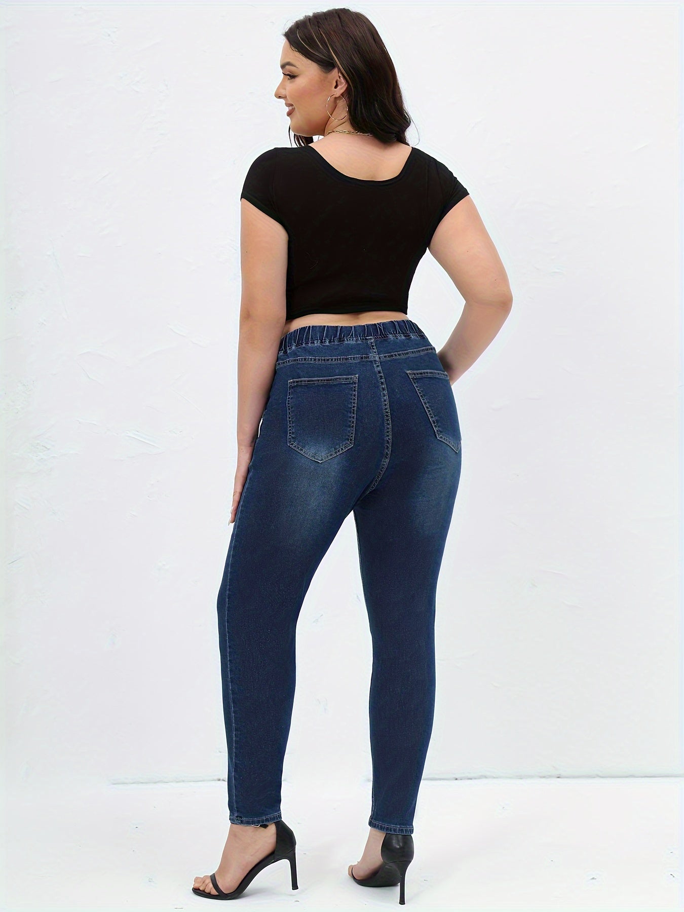 Washed Elastic Drawstring High Stretch Jeans
