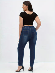 Washed Elastic Drawstring High Stretch Jeans