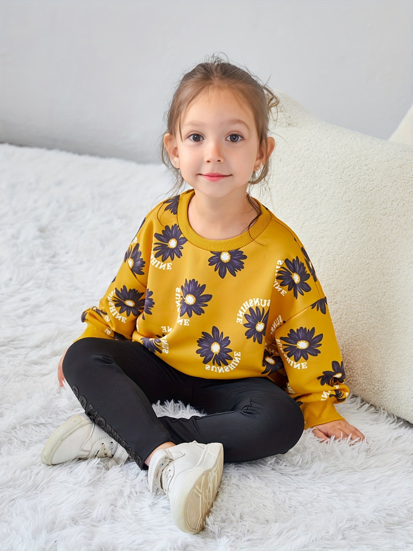 Girls' Flowers Allover Print Casual Sweatshirt Top