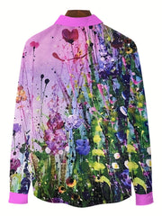 Art Style Splash Print Men's Casual Long Sleeve Shirt