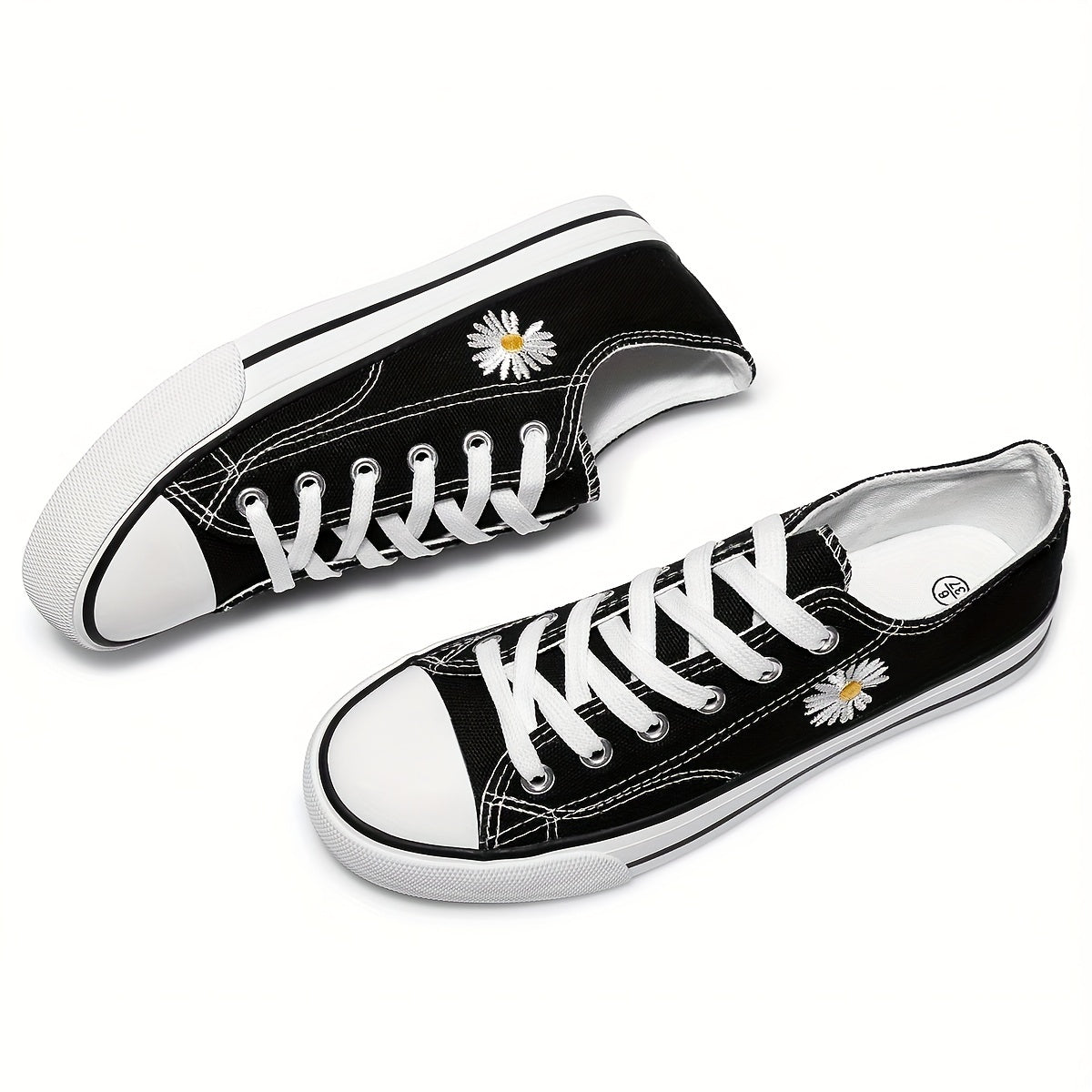 Women's Daisy Embroidered Canvas Sneakers Lace Up Flat Shoes