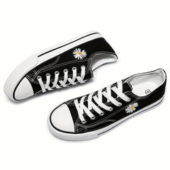 Women's Daisy Embroidered Canvas Sneakers Lace Up Flat Shoes