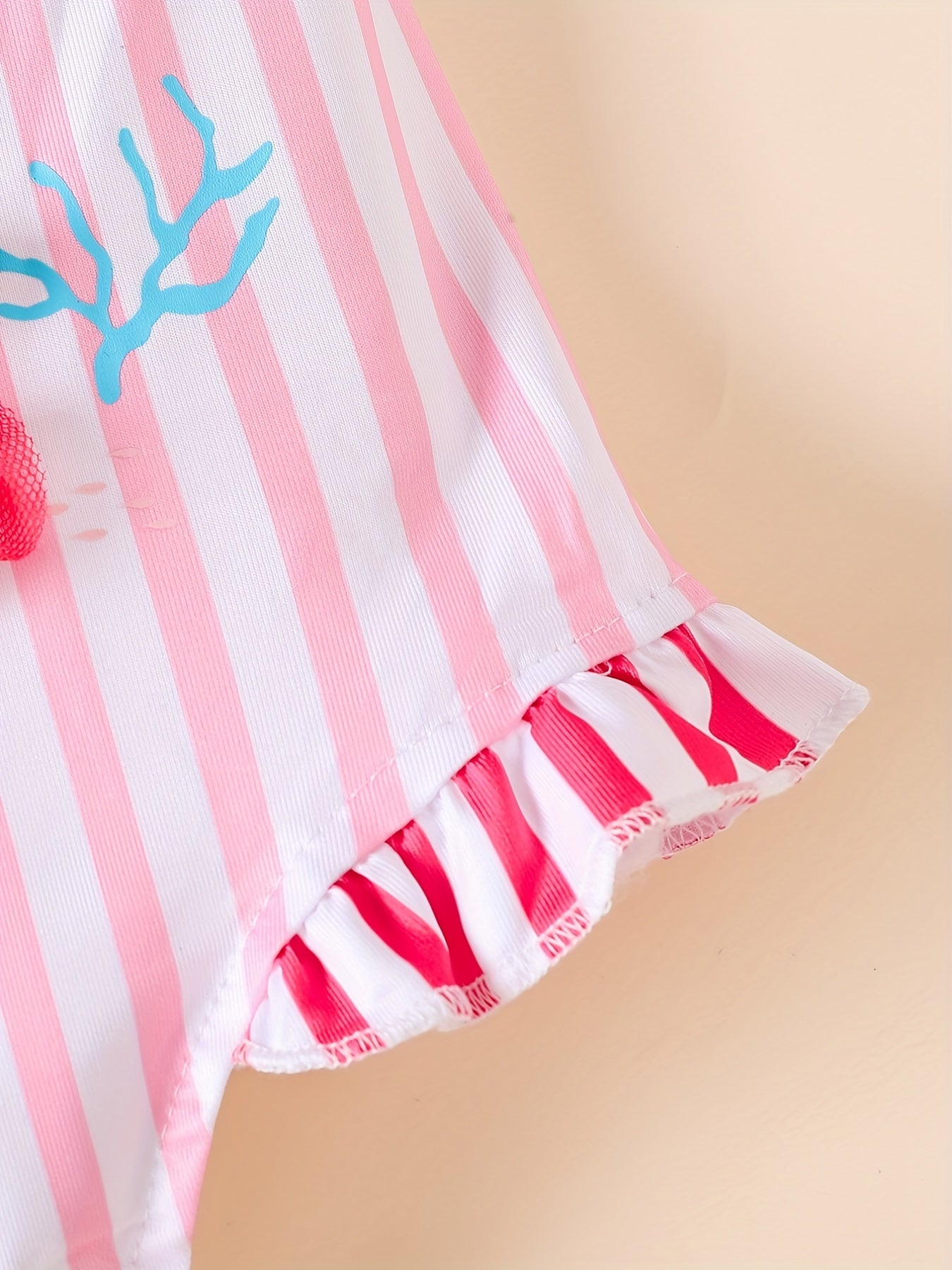 Toddler Girls Mermaid Embroidery Striped Ruffle Trim Swimsuit