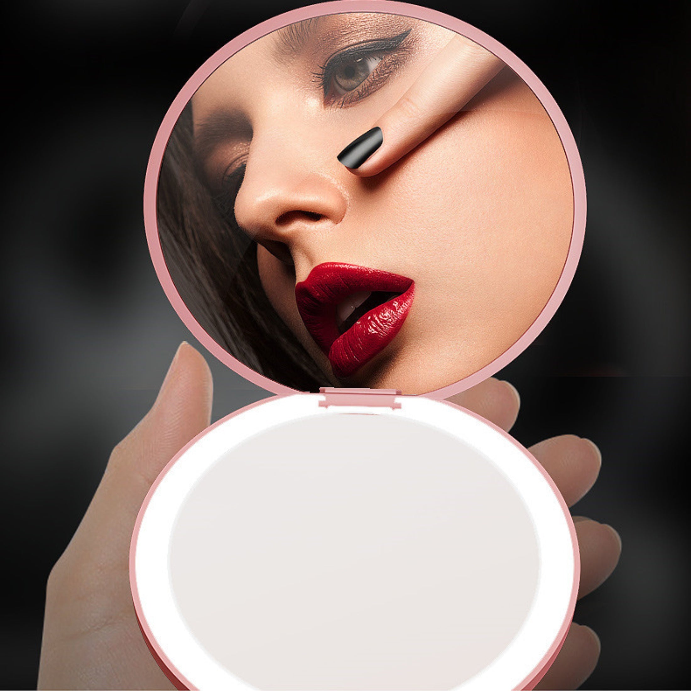 LED Lighted Pocket Mirror 1X 2X Magnification Compact Travel Makeup Mirror