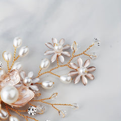 Flower Charm Braided Hair Clip Rhinestone & Faux Pearl Decor Barrette