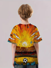 3D Print Boys Football T Shirt - Short Sleeve Tee for Kids