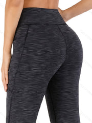 Solid Side Pocket Wide Legs Pants High Waist Bell Bottom Yoga Sports Pants