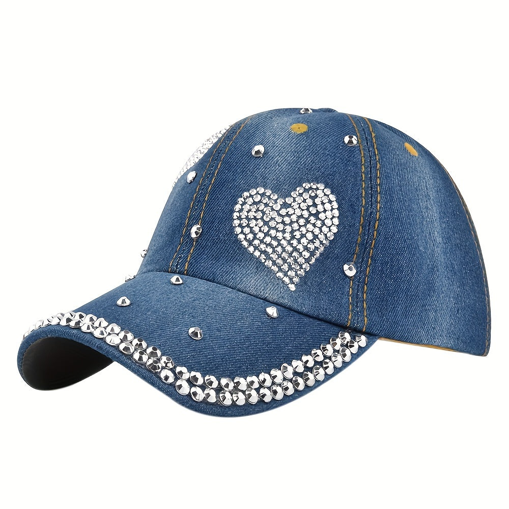 Artificial Diamond Letter Duck Tongue Cap Cowboy Baseball Cap for Men and Women