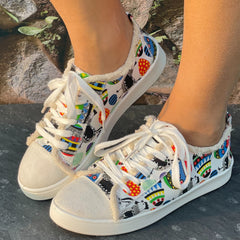 Colorful Print Breathable Skate Shoes Casual Flat Canvas Sneakers