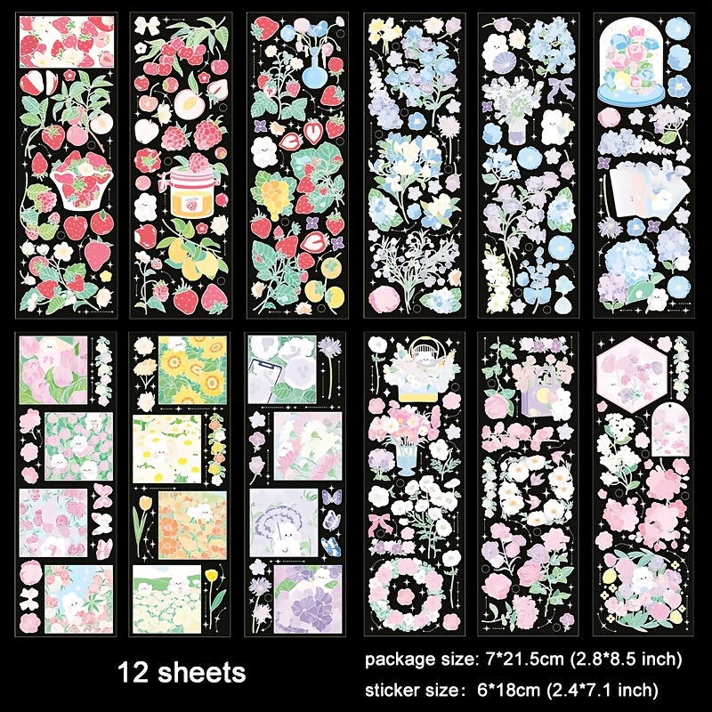 12 Sheets 'Floral Nature' Waterproof Stickers for Crafts Scrapbooking