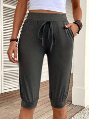 Solid Drawstring Shorts Casual Workout Knee Length Shorts