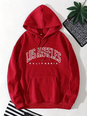 LA Print Hoodie Kangaroo Pocket Long Sleeve Hooded Sweatshirt Women