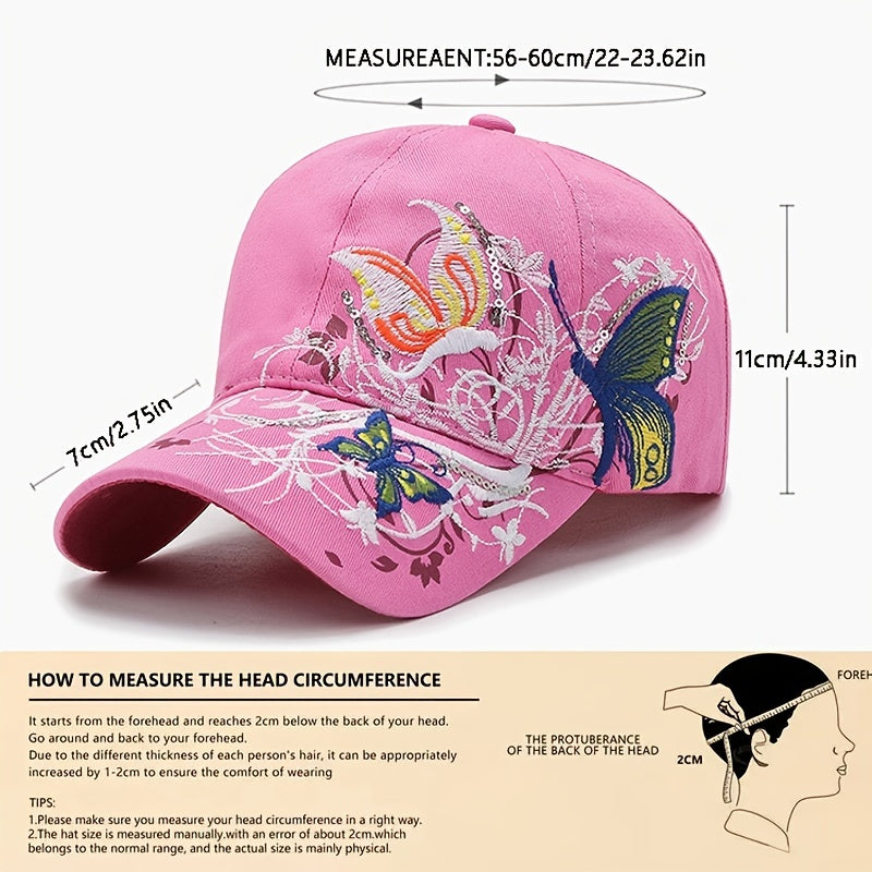 Butterfly Embroidery Baseball Cap Vintage Y2K Adjustable Sports Hat Sun Hat