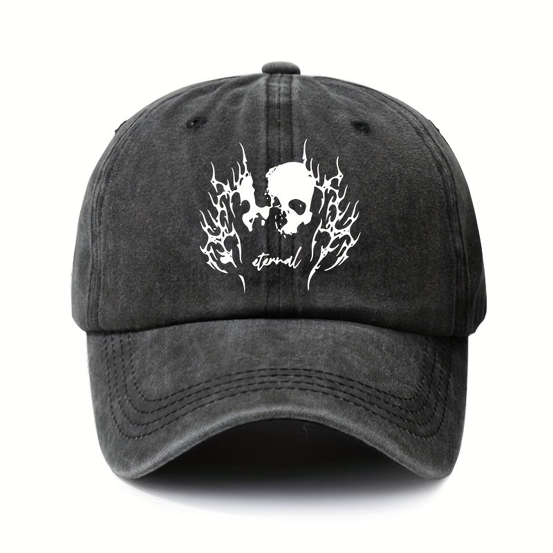 Skull Pattern Distressed Peaked Hat Adjustable Sunscreen Hat