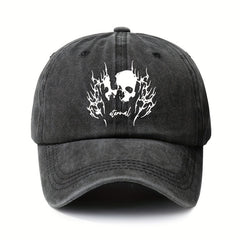 Skull Pattern Distressed Peaked Hat Adjustable Sunscreen Hat