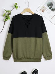 Block Long Sleeve Sports T shirts V neck Casual Running Tops Women's Tops