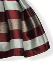 Toddlr Girls Striped Princess Dress Gown Ruffle Trim Bow Piano Performance