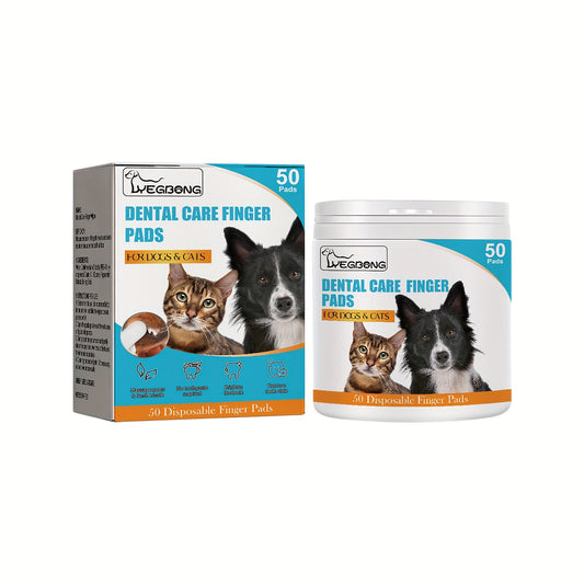 50pcs Dog Finger Toothbrush Pet Dental Wipes Teeth Cleaning