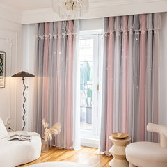 Blackout Curtains with Self Stick Rodless and Lace Sheer Tieback