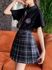Girls' Plaid Print Varsity Style Pleated Skirt For Summer