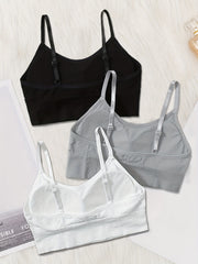 3pcs Solid Sports Bras Comfy & Breathable Yoga Workout Bra