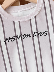 Boy's 2pcs Sweatshirt & Shorts Set Stripe Pattern KIDS Summer Outfits