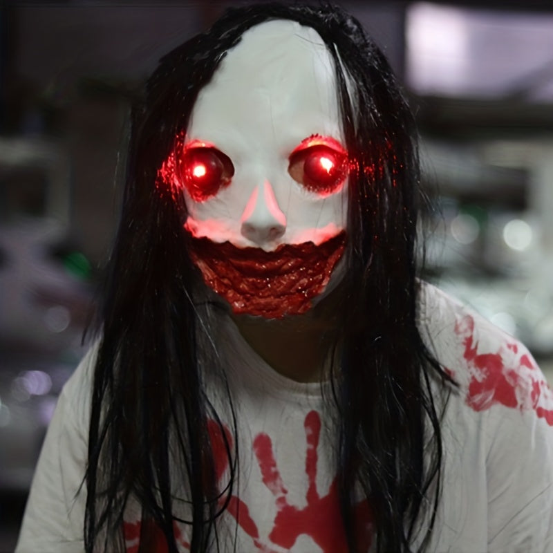 Halloween Ghost Mask Eyes Glow Scary Bloody Demon Head Cover