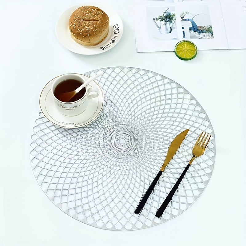 6pcs Round Bronzing Placemats Hollow Out Washable Anti-slip Table Mats