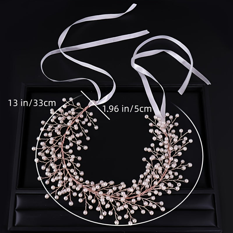 Faux Pearl Hair Band Hair Ornaments Rose Golden Wedding Headwear