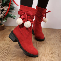 Women's Bowknot Ankle Boots Block Heel Suedette Shoes