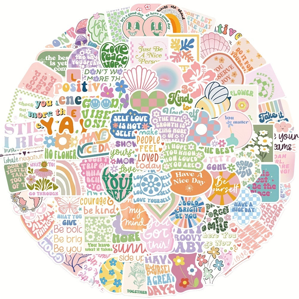 100pcs Preppy Motivational Stickers Pink Waterproof Vinyl Decals