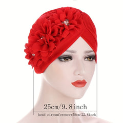 Flower Decor Ramadan Turban Cap Chiffon Head Wrap Lightweight Bonnet