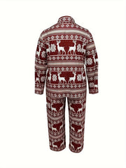 Christmas Lounge Set: Elk & Snowflake Striped Print Blouse & Pants Paj